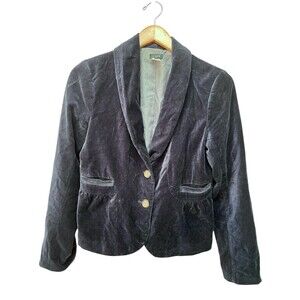 J Crew Navy Blue Velvet 2 Button Classic Blazer Jacket Sz 6 Luxury Holiday